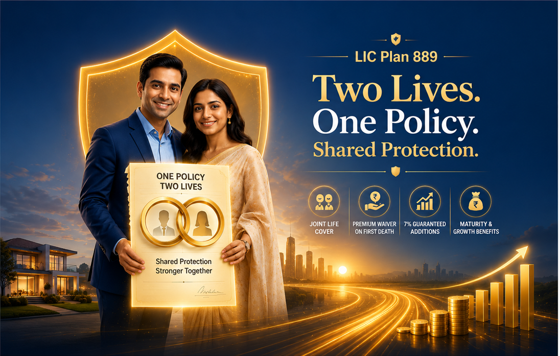 LIC New Jeevan Sathi Plan 889 couple insurance concept illustration