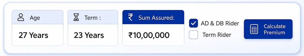 LIC premium calculator showing premium, bonus, maturity and riders